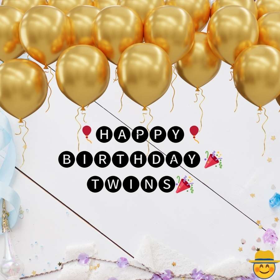happy birthday twin image with golden balloon
